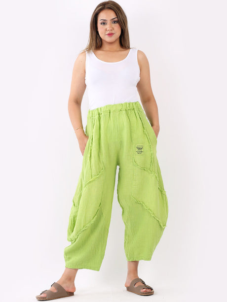 Ladies Plain Linen Mesh Net  Slouchy Trouser