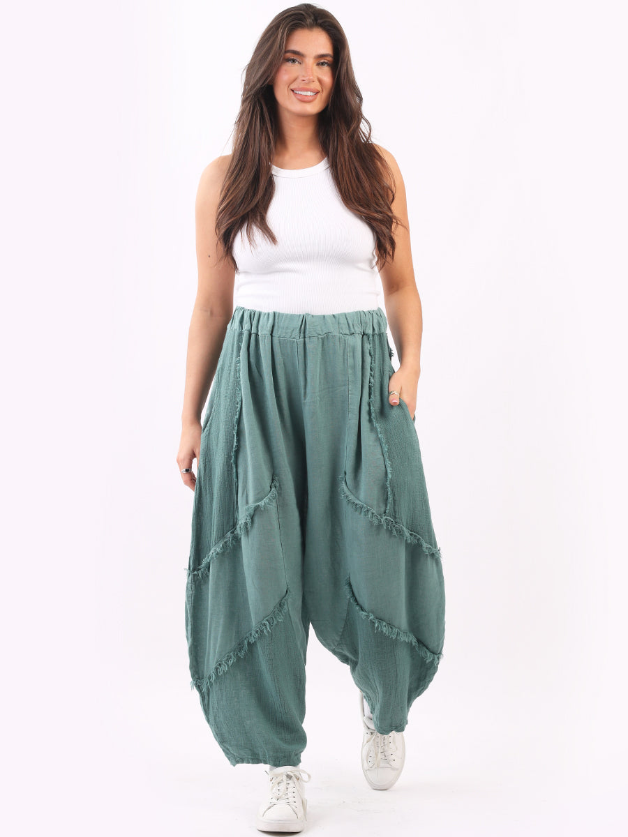 Ladies Plain Linen Mesh Net  Slouchy Trouser