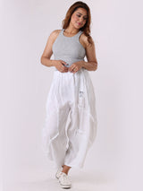 Ladies Plain Linen Mesh Net  Slouchy Trouser