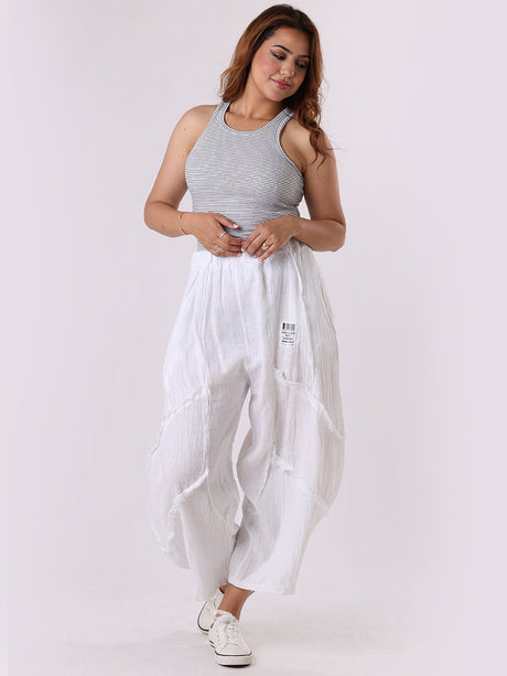 Ladies Plain Linen Mesh Net  Slouchy Trouser