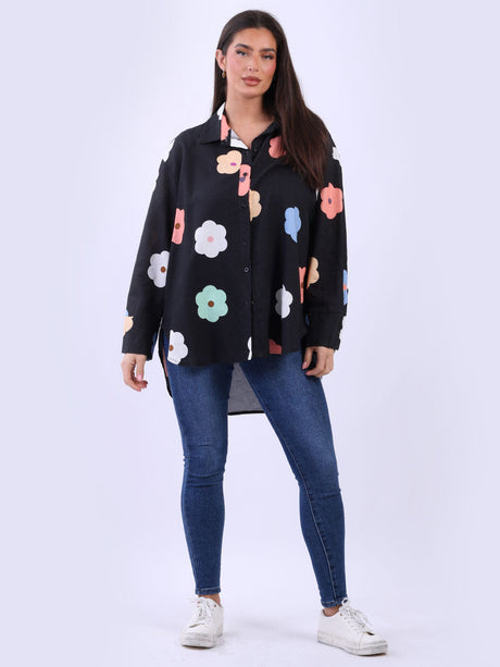 Multi Flowers Plus Size Linen Shirt