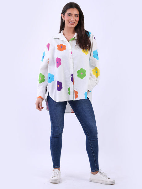 Multi Flowers Plus Size Linen Shirt