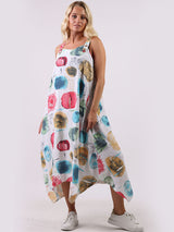 Multi Polka Dots Strappy Linen Dress