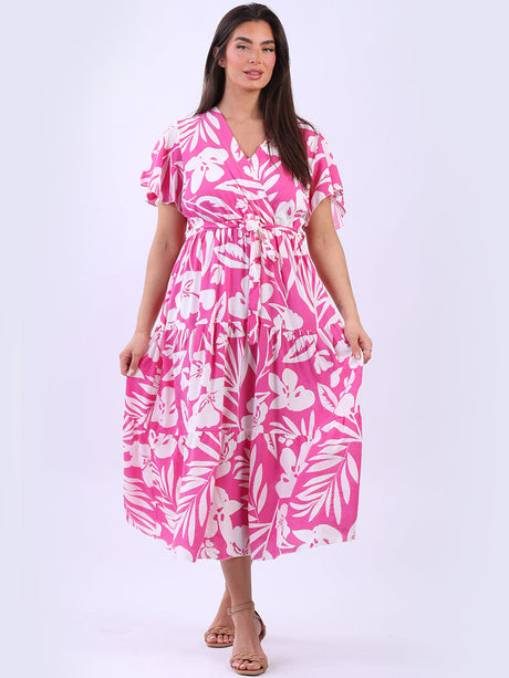 Women Tiered Wrap Floral Summer Maxi Dress