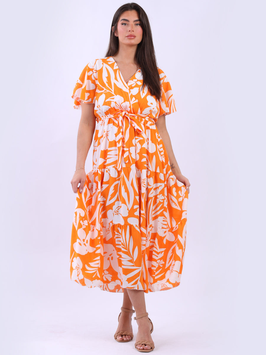 Women Tiered Wrap Floral Summer Maxi Dress