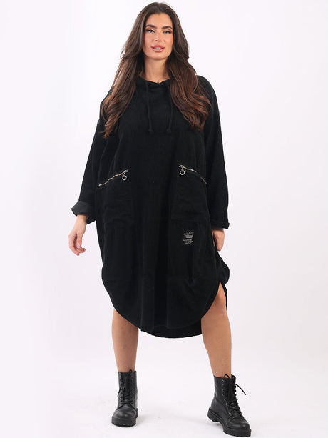 Ladies Cotton Corduroy Oversized Quirky Hooded Dress