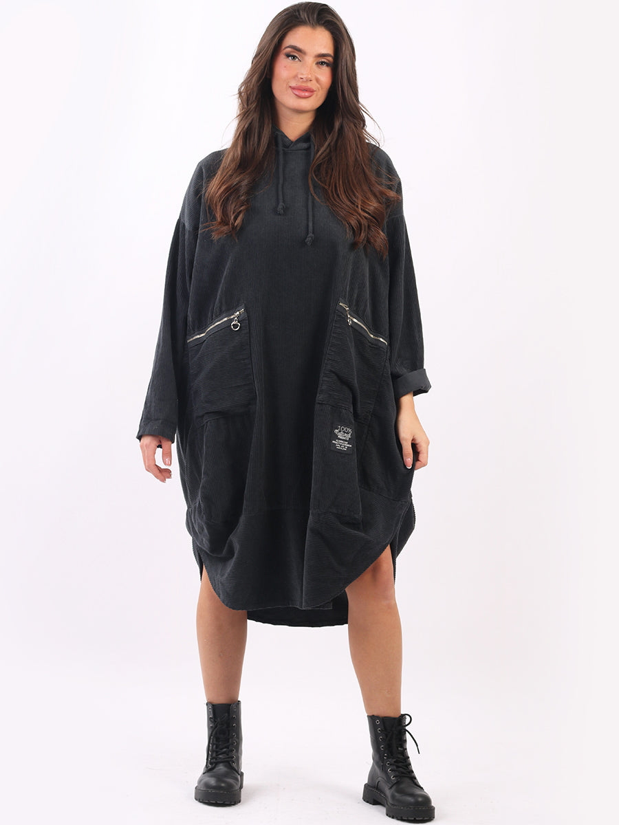 Ladies Cotton Corduroy Oversized Quirky Hooded Dress