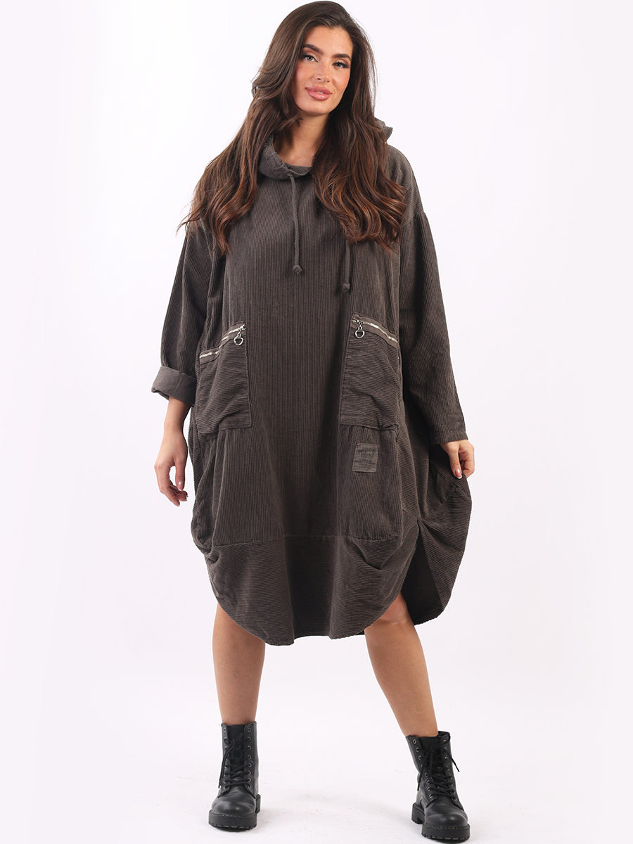 Ladies Cotton Corduroy Oversized Quirky Hooded Dress