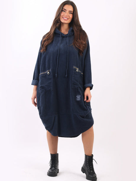 Ladies Cotton Corduroy Oversized Quirky Hooded Dress