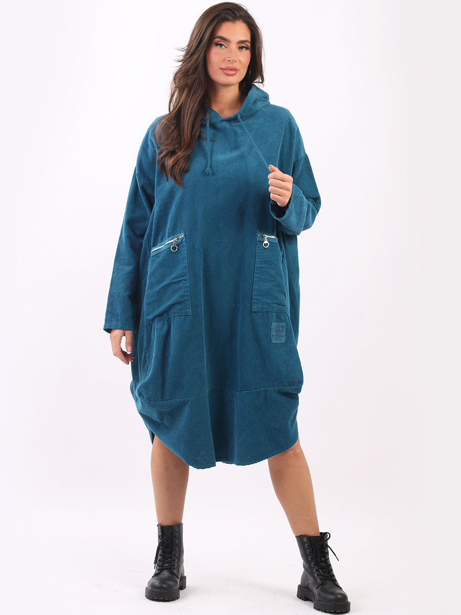 Ladies Cotton Corduroy Oversized Quirky Hooded Dress