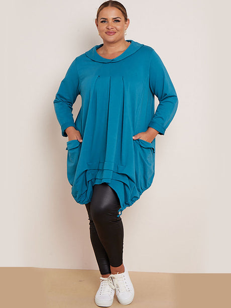 Plain Cotton Pleated Plus Size Tunic Top