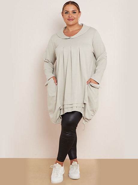 Plain Cotton Pleated Plus Size Tunic Top