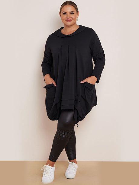 Plain Cotton Pleated Plus Size Tunic Top