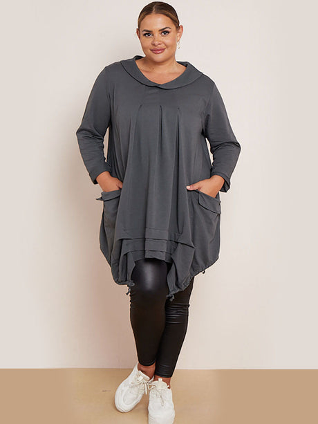 Plain Cotton Pleated Plus Size Tunic Top