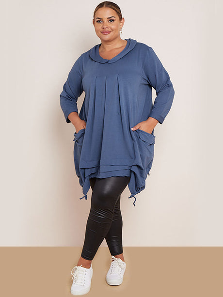 Plain Cotton Pleated Plus Size Tunic Top