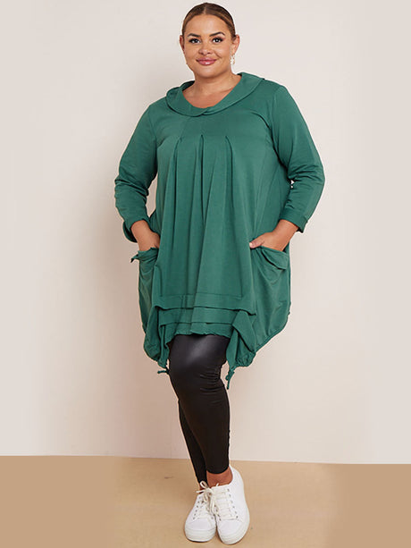 Plain Cotton Pleated Plus Size Tunic Top