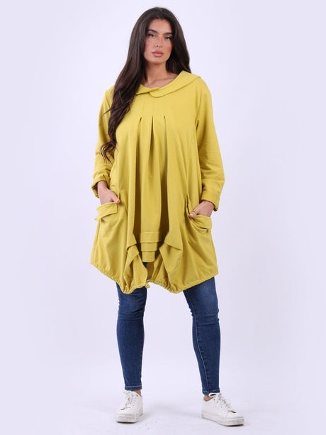 Plain Cotton Pleated Plus Size Tunic Top