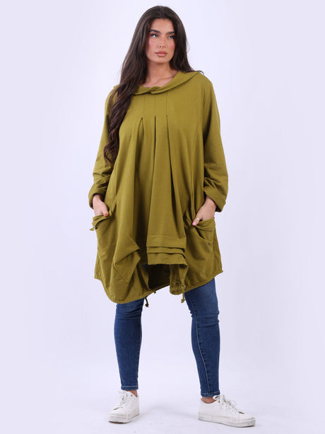 Plain Cotton Pleated Plus Size Tunic Top