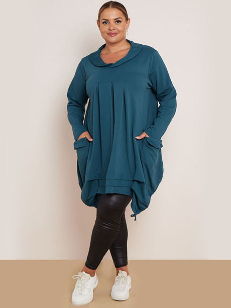 Plain Cotton Pleated Plus Size Tunic Top