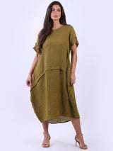 Oversized Tabbed Sleeves Linen Solid Dress