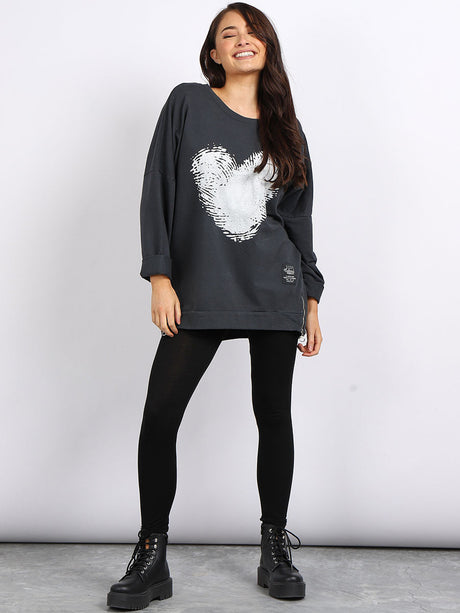 Painted Heart Prin Baggy Tunic Cotton Top