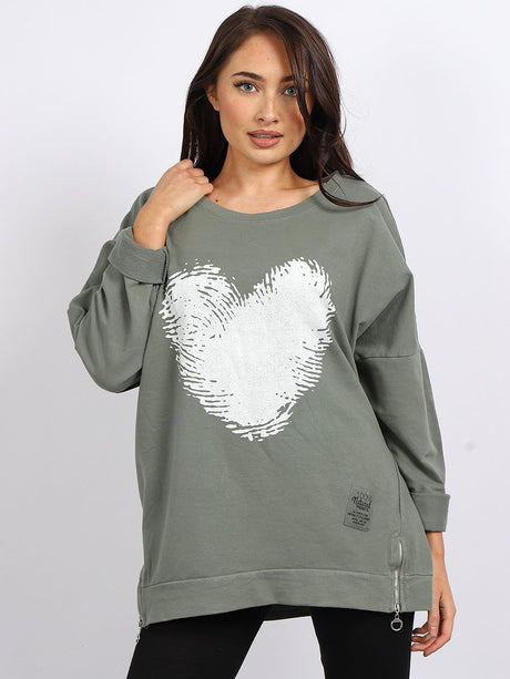 Painted Heart Prin Baggy Tunic Cotton Top