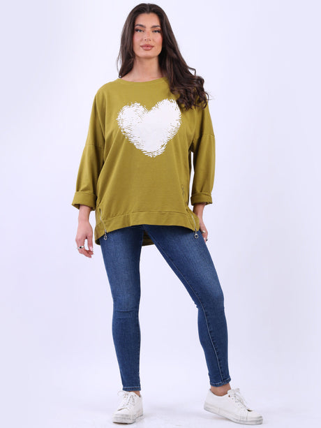 Painted Heart Prin Baggy Tunic Cotton Top