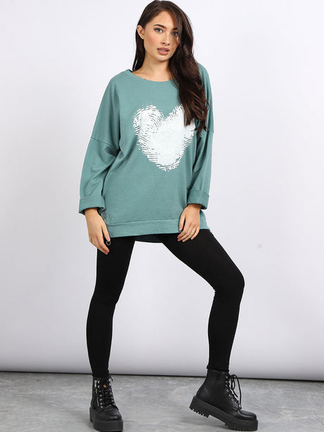 Painted Heart Prin Baggy Tunic Cotton Top