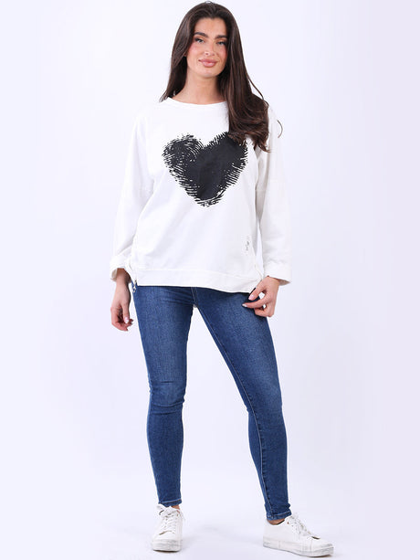 Painted Heart Prin Baggy Tunic Cotton Top