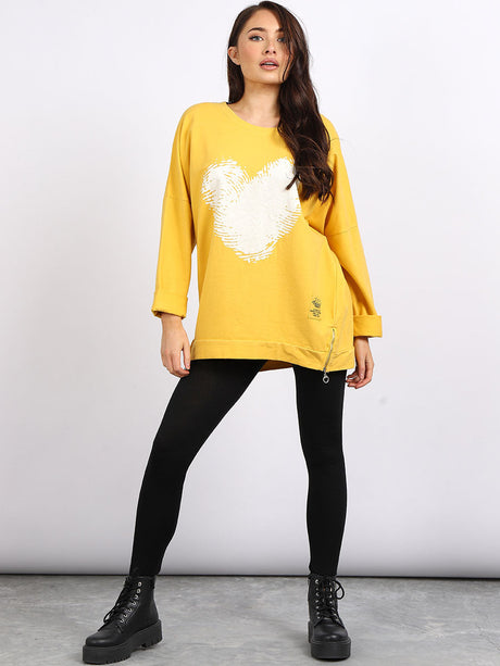 Painted Heart Prin Baggy Tunic Cotton Top