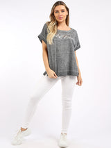 Ladies Plain Acid Wash Linen Fancy Sequin Crop Top