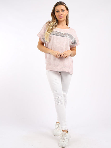 Ladies Plain Acid Wash Linen Fancy Sequin Crop Top