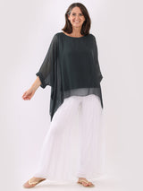 Plain Batwing Classy Silk Tunic Top