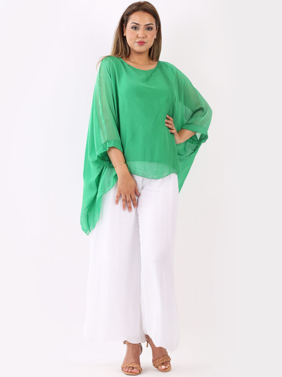 Plain Batwing Classy Silk Tunic Top