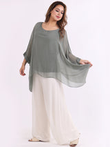 Plain Batwing Classy Silk Tunic Top