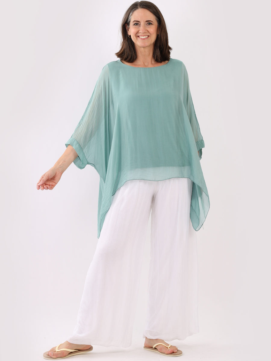 Plain Batwing Classy Silk Tunic Top