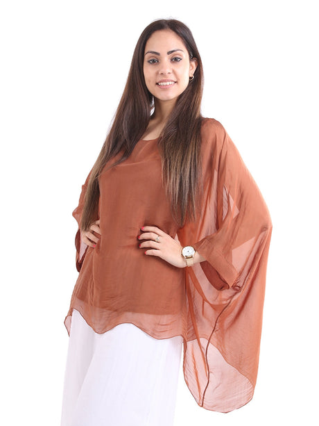 Plain Batwing Classy Silk Tunic Top