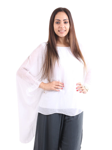 Plain Batwing Classy Silk Tunic Top