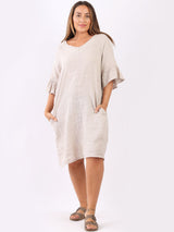 Bell Arm Solid Linen Summer Midi Dress