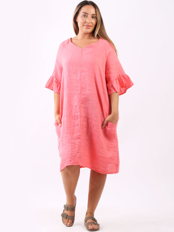 Bell Arm Solid Linen Summer Midi Dress