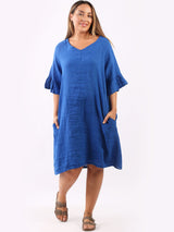 Bell Arm Solid Linen Summer Midi Dress