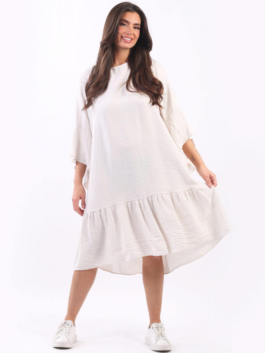 Ladies Plain Bell Sleeves Frilled Swing Midi Dress