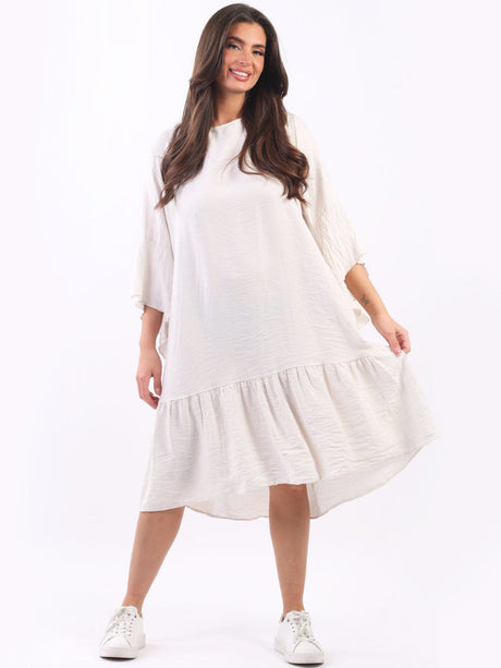 Ladies Plain Bell Sleeves Frilled Swing Midi Dress