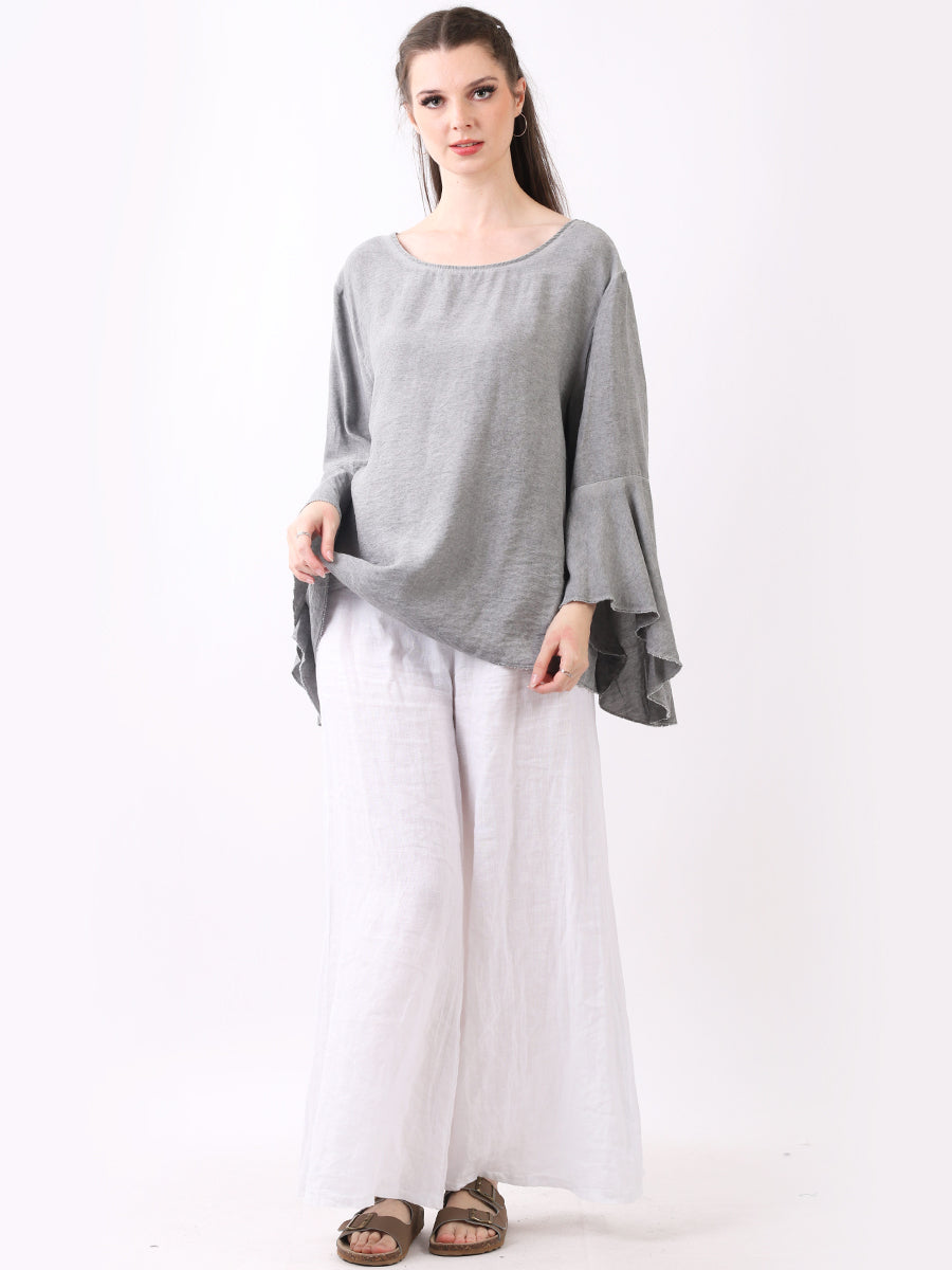 Plain Bell Sleeves Cotton Lagenlook Top