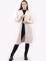 Ladies Plain Open Front Cable Knit Hooded Drape Cardigan