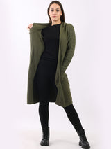 Ladies Plain Open Front Cable Knit Hooded Drape Cardigan