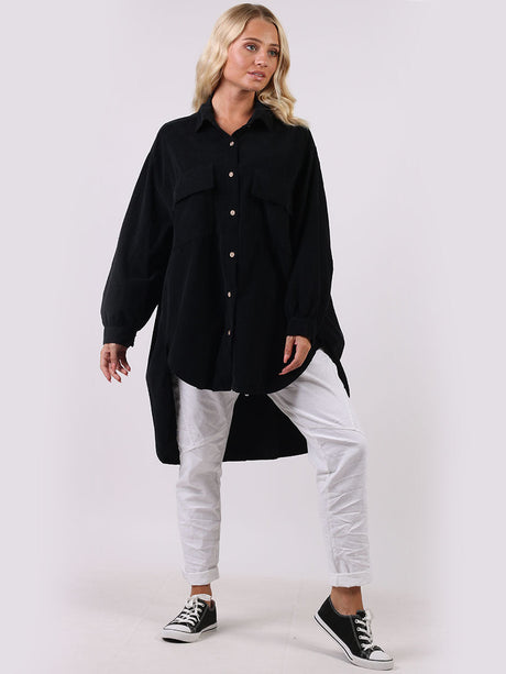 Corduroy Cotton Baggy Shirt Dress