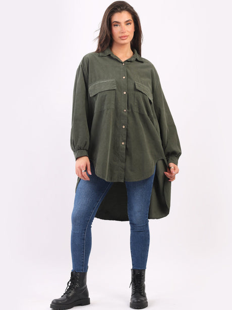 Corduroy Cotton Baggy Shirt Dress