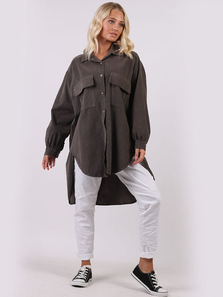 Corduroy Cotton Baggy Shirt Dress