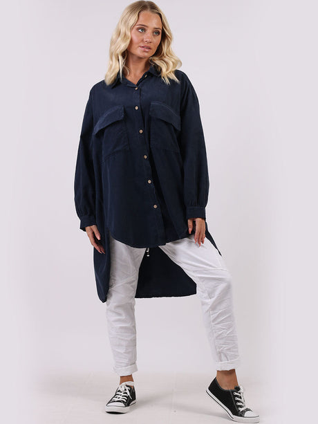 Corduroy Cotton Baggy Shirt Dress